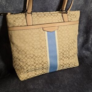 Coach Signature Stripe Tote Shoulder Bag
